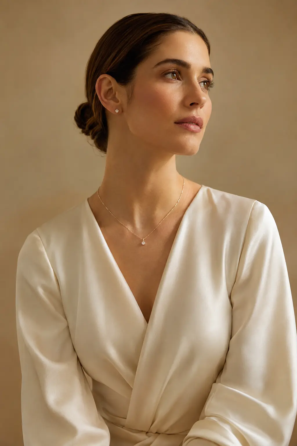 Elegant model wearing a delicate diamond necklace